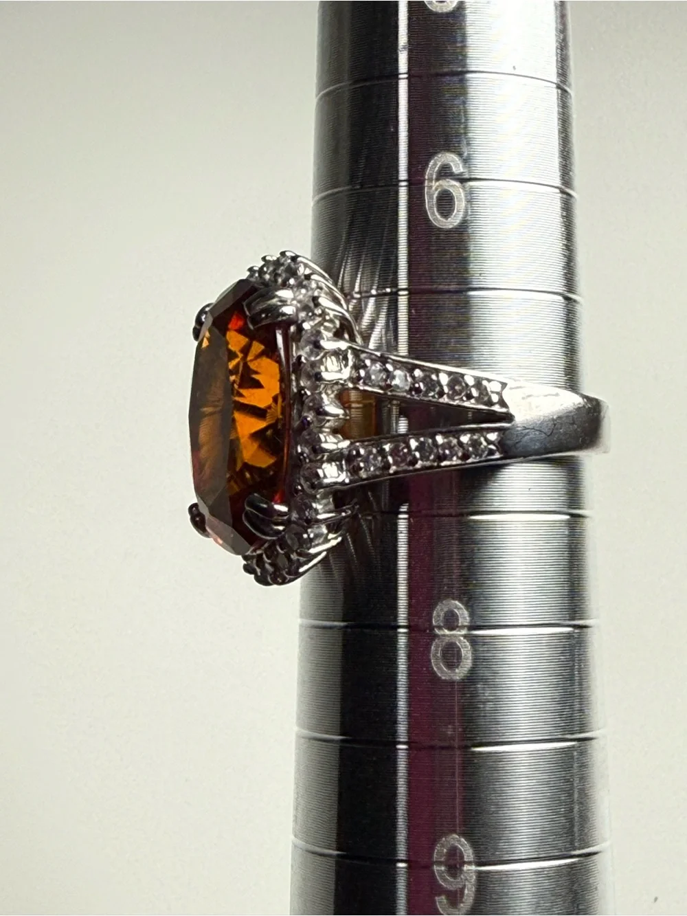 ESPO 925 Sterling Silver Simulated Citrine & CZ Halo Statement Ring